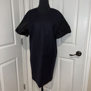 Bamford England Wool Silk Ruffle Sleeve Navy Black Dress 21” Pit Excellent